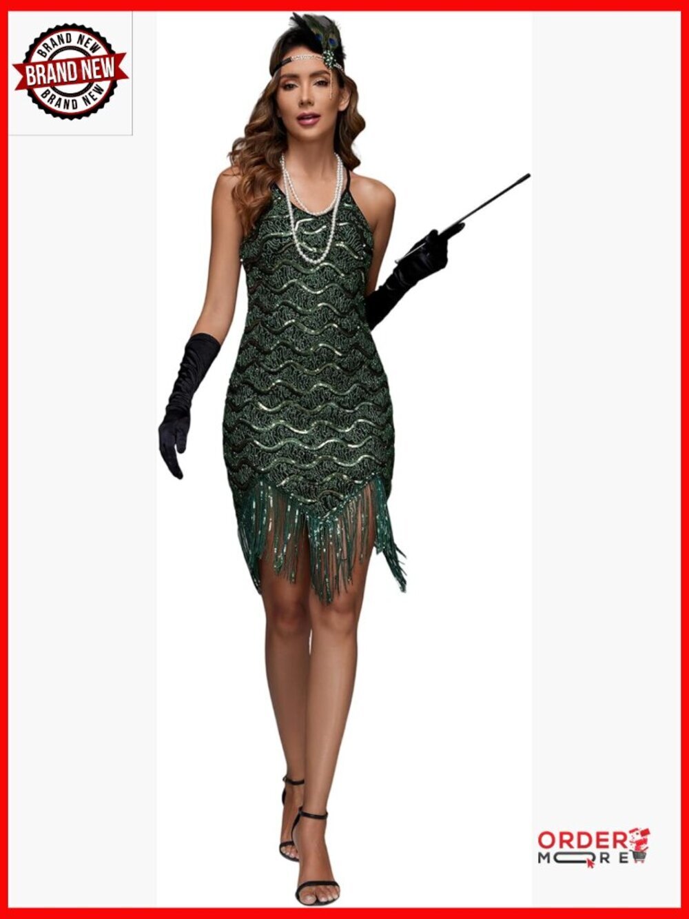 Sequin Flapper Dress 1920s Gatsby Party Costume with Accessories Set